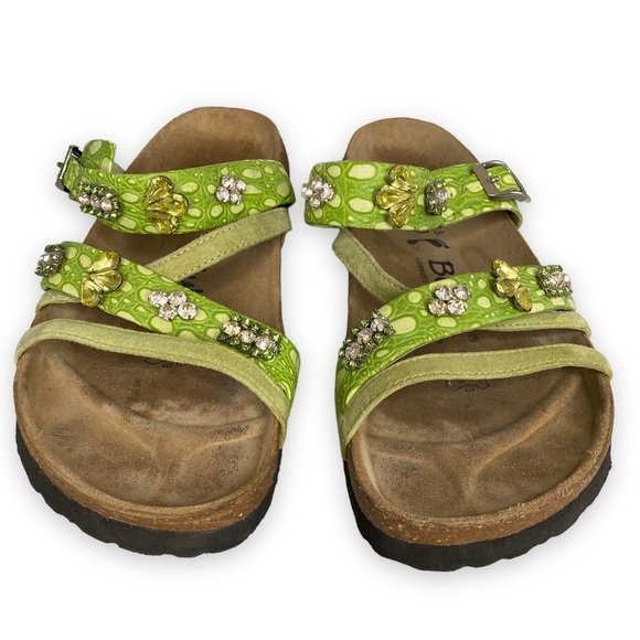 Betula Birkenstock Sandals Cross Strap Green Croc Jewel Embossed size 5/36 - Picture 6 of 7